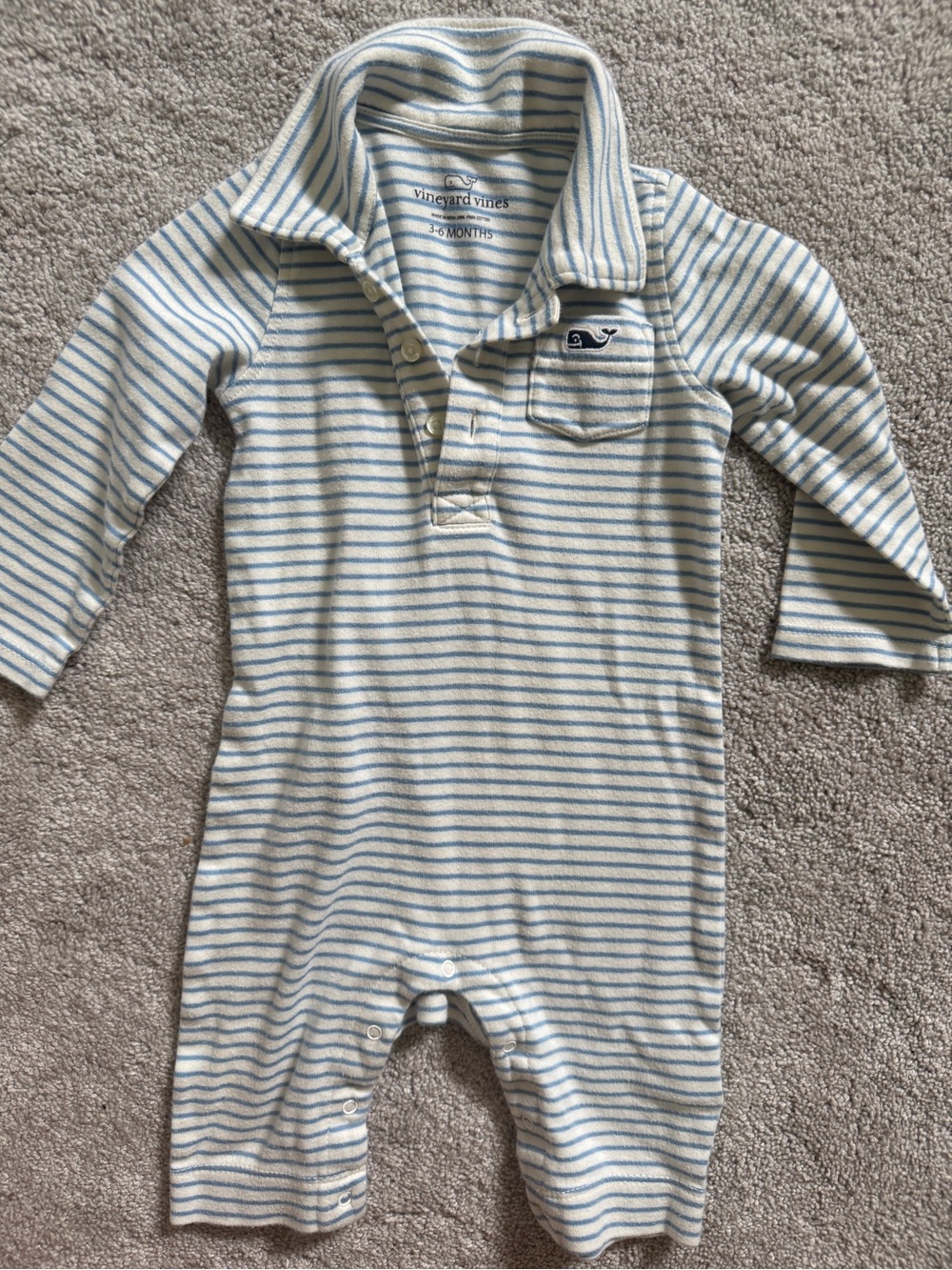 Vineyard Vines White and Light Blue Striped Infant One-Piece 3-6 months